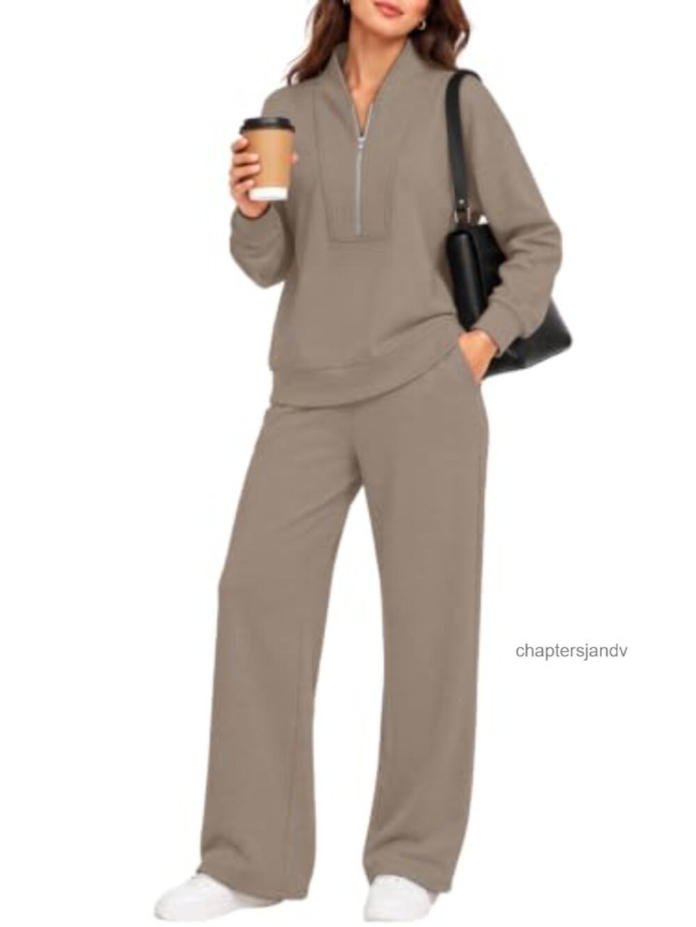 WIHOLL 2 Piece Tracksuit Set Half Zip Sweatshirt Wide Leg Pants Women